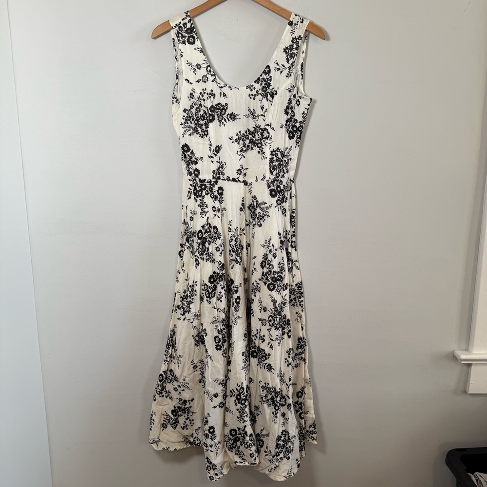 Phool 100% Cotton Black and White Floral Midi Dress, Size M